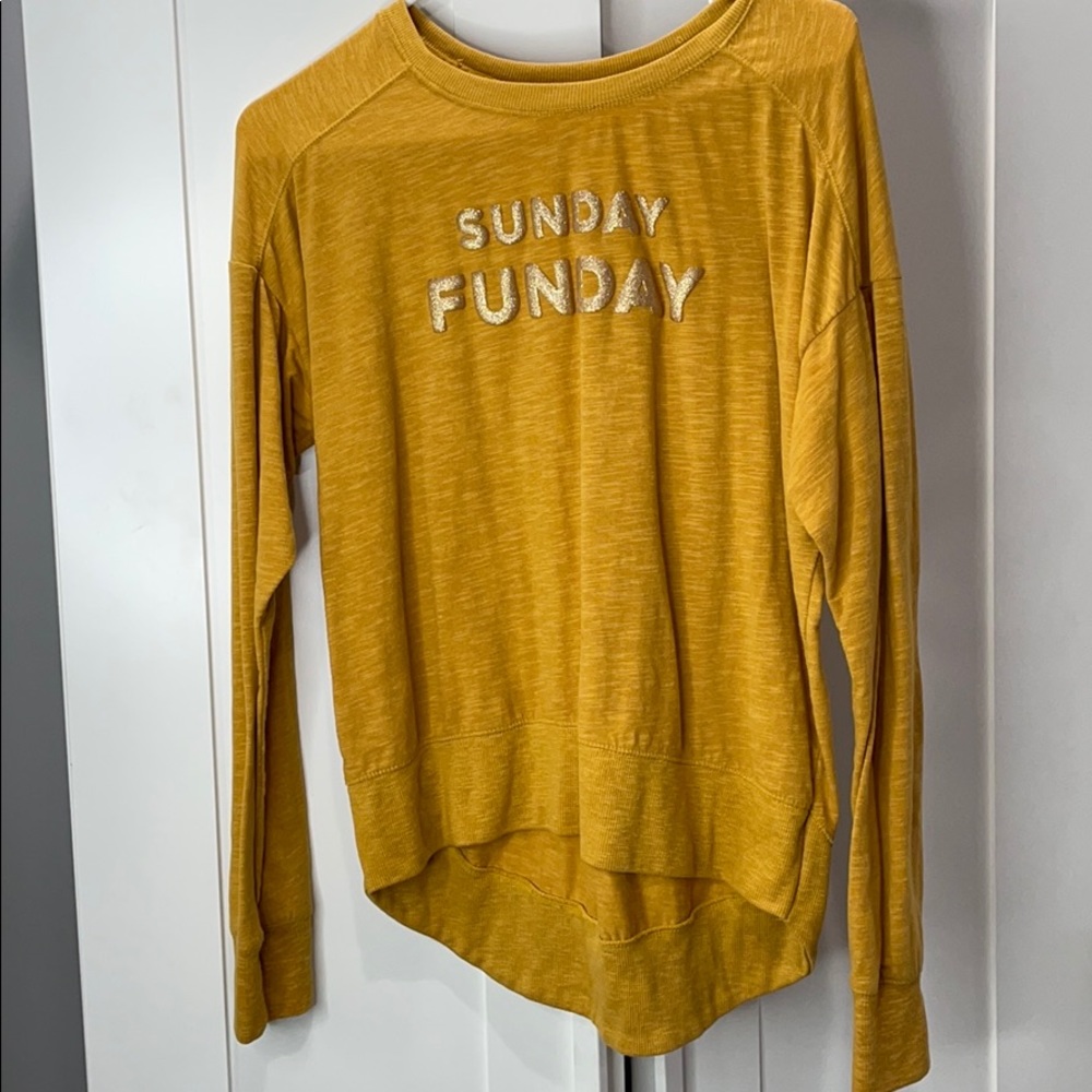 Mustard long sleeve tee shirt Sunday funday
